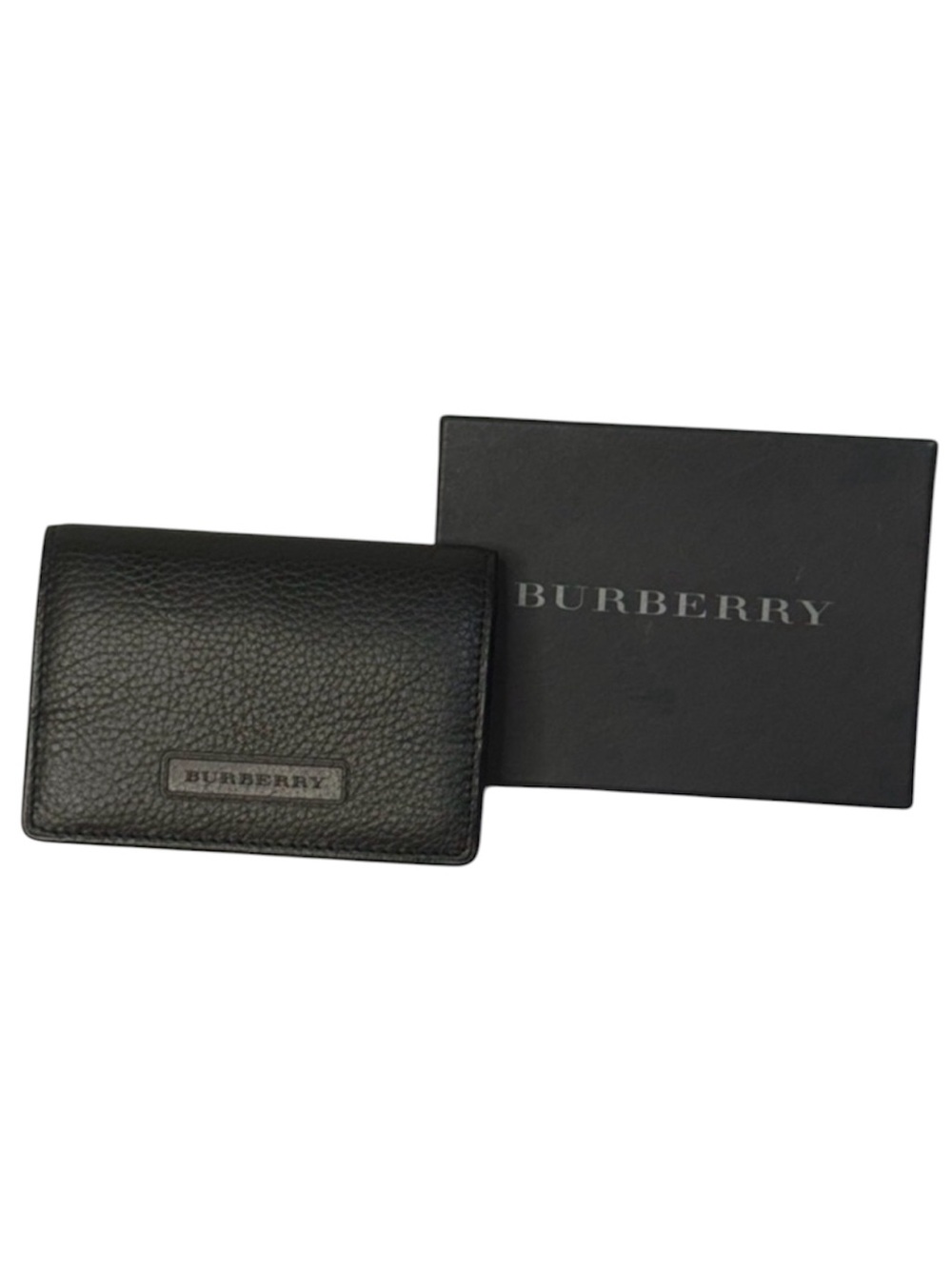 Burberry Pebbled Leather Mini Wallet Black Nova Check Interior w Box
